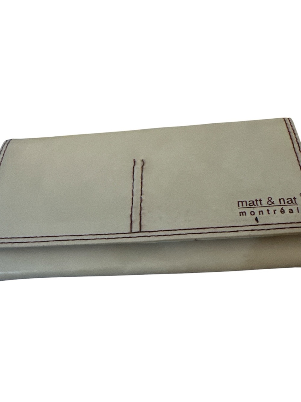 Matt & Nat Cream Long Wallet with Contrast Stitching purple vegan silver acc